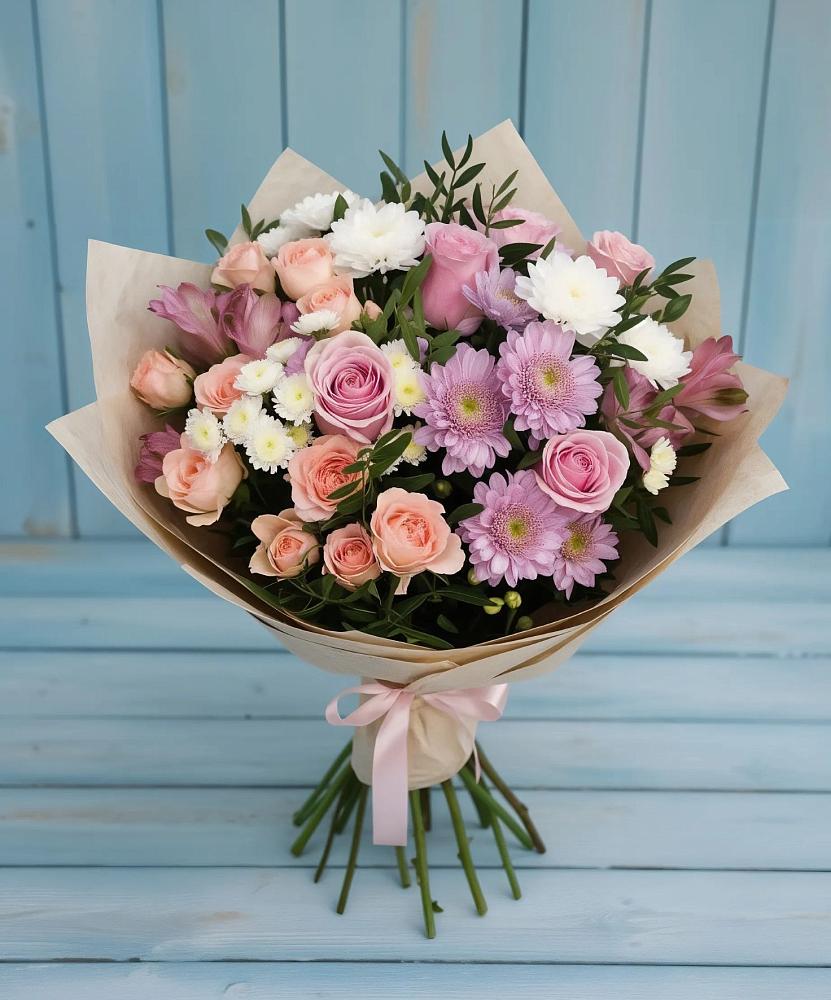 Букет цветов из: Хризантемы, Розы и Альстромерии в Спасское Нижегородская область