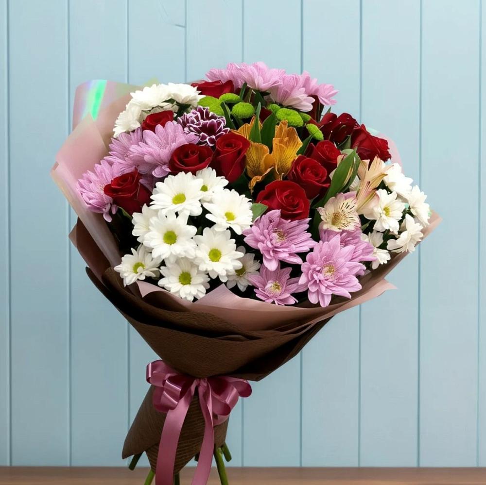 Букет цветов из: Розы, Хризантемы и Альстромерии в Спасское Нижегородская область