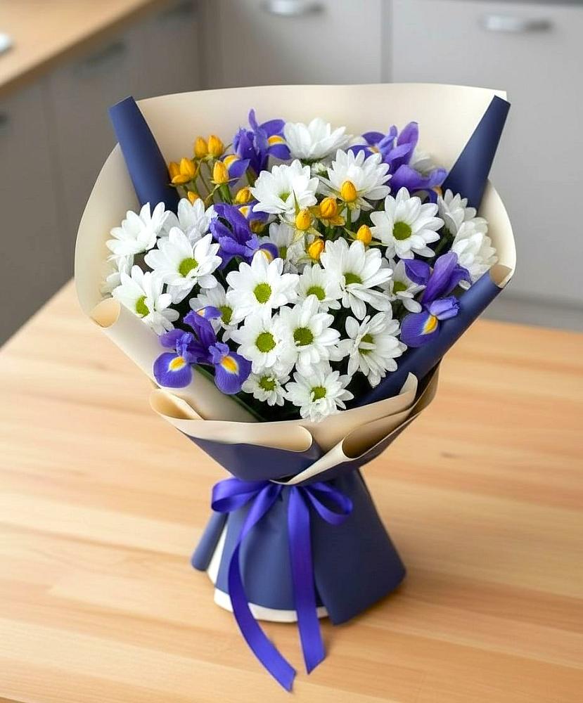 Букет цветов из: Розы, Ирисы и Хризантемы в Спасское Нижегородская область