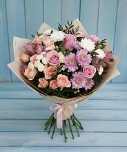 Букет цветов из:  Хризантемы, Розы и Альстромерии в Спасское Нижегородская область