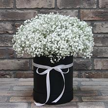 Цветочная композиция из Гипсофила в шляпной коробке в Спасское Нижегородская область